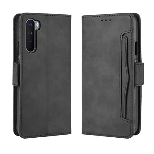 Phone Case for Oneplus Nord /5G With Tempered Glass Screen Protector Card Holder Slot Stand Kickstand Shockproof Protective Wallet Purse Leather oneplusnord 1 plus 1plus one+ one + 1+ one+ Black
