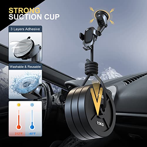 Jiancrate Mobile Phone Holder for Cars, Phone Mount for Dashboard Windscreen, 360° Rotation Washable Suction Cup Base, Cars Cradle with One Button Release Compatible with iPhone 14 13 12 11 Samsung