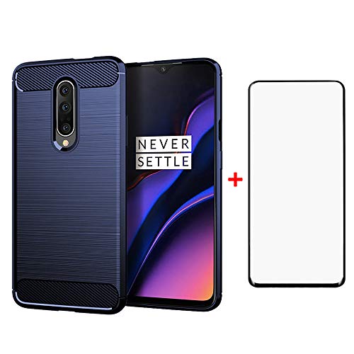 Phone Case for Oneplus 7 Pro and Tempered Glass Screen Protector Film Cover with Mobile Bumper Accessories Shockproof Silicone Rubber Oneplus7Pro One Plus Plus7pro 1 1Plus OnePlus7 7Pro + 1+ Blue