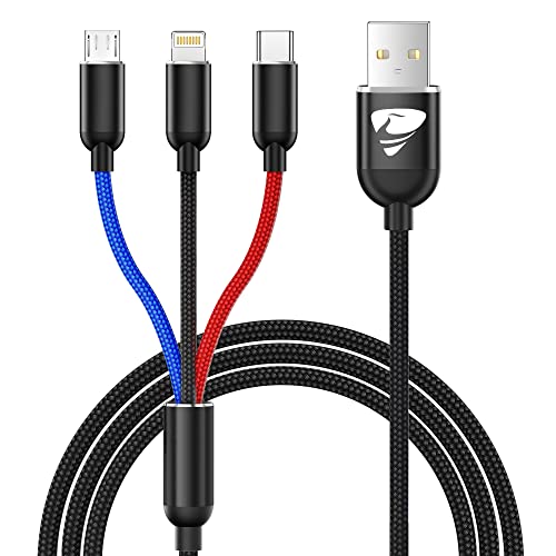 Multi Charger Cable, Multi Charging Cable 3 in 1 Fast Multi USB Charger Cable Multiple Cable Nylon with Micro USB Type C, iP 14 13 12 11 Android Galaxy S22 S21 S20, Huawei, OnePlus, Kindle, LG