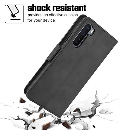 Phone Case for Oneplus Nord /5G With Tempered Glass Screen Protector Card Holder Slot Stand Kickstand Shockproof Protective Wallet Purse Leather oneplusnord 1 plus 1plus one+ one + 1+ one+ Black