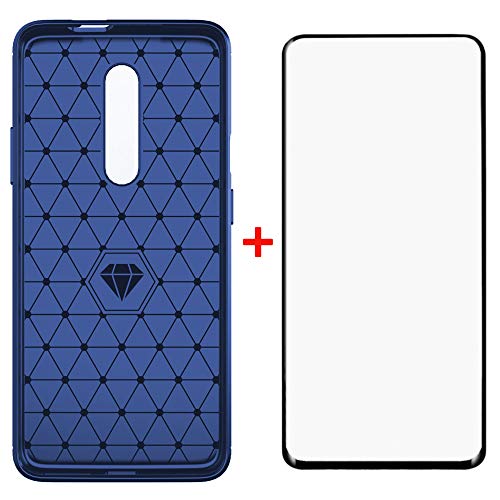 Phone Case for Oneplus 7 Pro and Tempered Glass Screen Protector Film Cover with Mobile Bumper Accessories Shockproof Silicone Rubber Oneplus7Pro One Plus Plus7pro 1 1Plus OnePlus7 7Pro + 1+ Blue