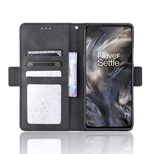 Phone Case for Oneplus Nord /5G With Tempered Glass Screen Protector Card Holder Slot Stand Kickstand Shockproof Protective Wallet Purse Leather oneplusnord 1 plus 1plus one+ one + 1+ one+ Black