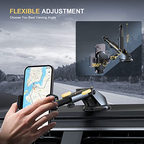 Jiancrate Mobile Phone Holder for Cars, Phone Mount for Dashboard Windscreen, 360° Rotation Washable Suction Cup Base, Cars Cradle with One Button Release Compatible with iPhone 14 13 12 11 Samsung