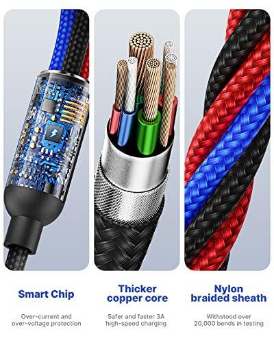 Multi Charger Cable, Multi Charging Cable 3 in 1 Fast Multi USB Charger Cable Multiple Cable Nylon with Micro USB Type C, iP 14 13 12 11 Android Galaxy S22 S21 S20, Huawei, OnePlus, Kindle, LG