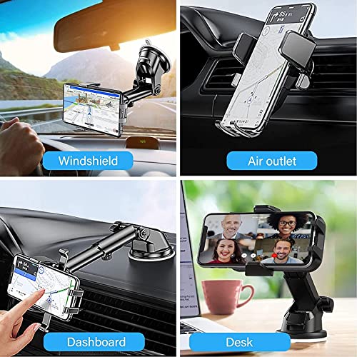 AYSHINY Car Phone Holder 3 in 1 Mobile Phone Stand Long Arm Extendable Windscreen Car Phone Mount 360° Rotation Air Vent Car Phone Holder, Iphone Car Holder 14/13/12/11 Plus Pro, Pro Max, Samsung