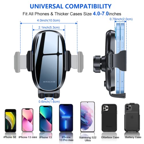 Miracase Car Phone Holder, Universal Air Vent 360° Rotation Car Phone Mount with One Button Release Compatible with iPhone 13/12/SE 2022/11/xr/x/8/7/6, Samsung and Other 4.5''-7'' Mobile Phone