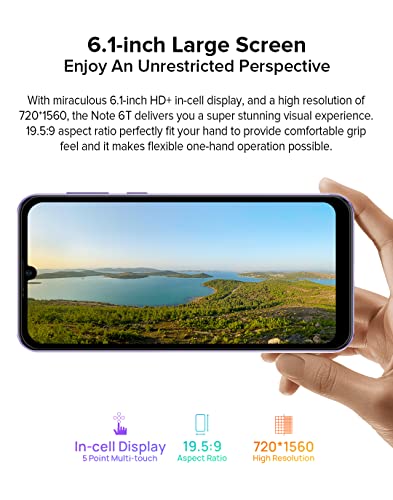 Android 12 Mobile Phone Unlocked Ulefone NOTE 6T, 2.0GHz Quad Core 3GB+64GB, 8.5mm Ultra Slim DUAL SIM-Free Smartphone, 6.1'' HD+ Screen, 3-Card Slot, 4G Phone, 13MP+5MP Camera, Face Unlock GPS Purple