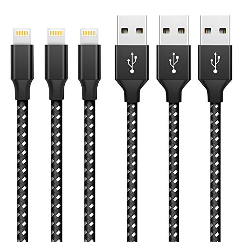 iPhone Charger Cable Lightning Cable 3Pack 3FT/1M Nylon Braided Fast Charging & Sync iPhone Charger Wire Compatible with iPhone XS/XR/X/8/8 Plus/7/6/6 plus/5/5S, iPad Pro/Air/mini and More