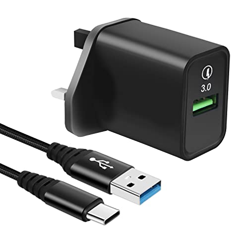 Fast Charger for Samsung Galaxy S9 S8 Plus A41 A52 A52S 5G A53 A8 A9 2018,A3 A5 2017,Sony Xperia 1 5 10 II,XA1 XA2,XZ3 XZ2 XZ1 Compact,L3 L4,QC 3.0 USB Wall Plug,18W Phone Travel Adapter+1.8M C Cable