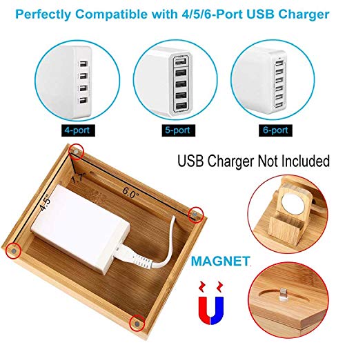 Bamboo Wood Desktop Multi-Device Dock & Organizer, Universal Cord Organizer, Charging Station Accessories Docking Holder Compatible Apple Watch, Airpods, Cell Phone, Tablet