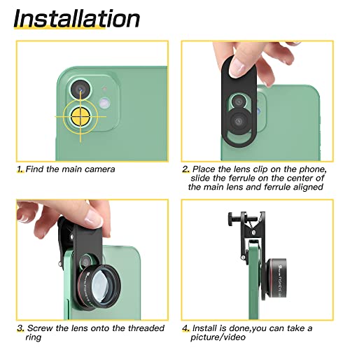 Selvim Phone Camera Lens Kit 9 in 1: 22X Telephoto Lens, 235° Fisheye Lens, 25X Macro Lens, 0.62X Wide Angle Lens, Phone Lens Compatible with iPhone 11 12 8 7 6 Plus X XS XR Samsung Android