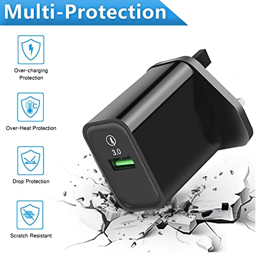 Fast Charger for Samsung Galaxy S9 S8 Plus A41 A52 A52S 5G A53 A8 A9 2018,A3 A5 2017,Sony Xperia 1 5 10 II,XA1 XA2,XZ3 XZ2 XZ1 Compact,L3 L4,QC 3.0 USB Wall Plug,18W Phone Travel Adapter+1.8M C Cable