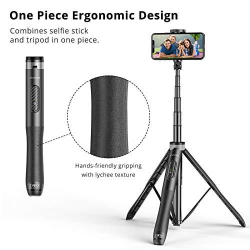 ATUMTEK 1.3m Selfie Stick Tripod, All in One Extendable Phone Tripod Stand with Bluetooth Remote 360° Rotation for iPhone and Android Phone Selfies, Video Recording, Vlogging, Live Streaming, Black