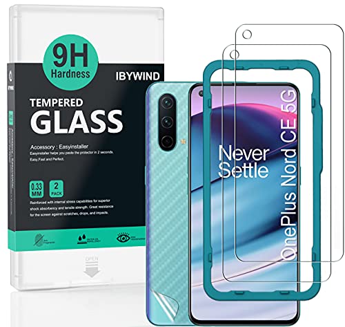 Ibywind Screen Protector for Oneplus Nord CE 5G, [Pack of 2] with Back Carbon Fiber Skin Protector,Including Easy Install Kit