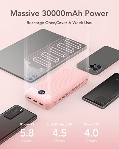 VEGER Power Bank-30000mAh, 20W Fast Charging PD18W QC 3.0 USB C Battery Pack Portable Charger with 4 Outputs & 2 Inputs Compatible with iPhone/iPad/Samsung Phones Tablet and More