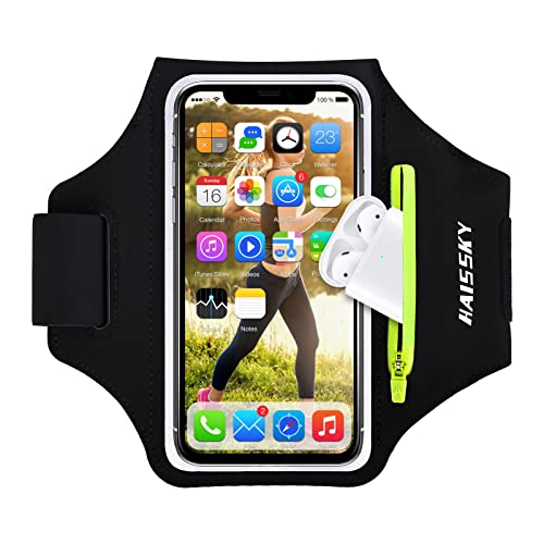 Running Armband with Airpods Zipper Pocket Cell Phone Armband Holder Sweatproof Sports Gym Armband Case Fits iPhone 14/14 Pro Max/13/13 Pro/12 Pro Max/11 /11Pro/XR/XS Max with Touchscreen up to 6.9"