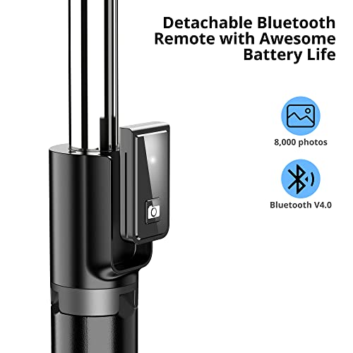 ATUMTEK 1m Selfie Stick Tripod, Extendable Bluetooth Selfie Stick with Wireless Remote for iPhone 13/13 Pro/13 mini/12/11/11 Pro/XS/XR/X/8/7 Plus, Samsung, Huawei, Google, LG, Sony Smartphones, Black