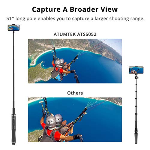 ATUMTEK 1.3m Selfie Stick Tripod, All in One Extendable Phone Tripod Stand with Bluetooth Remote 360° Rotation for iPhone and Android Phone Selfies, Video Recording, Vlogging, Live Streaming, Black