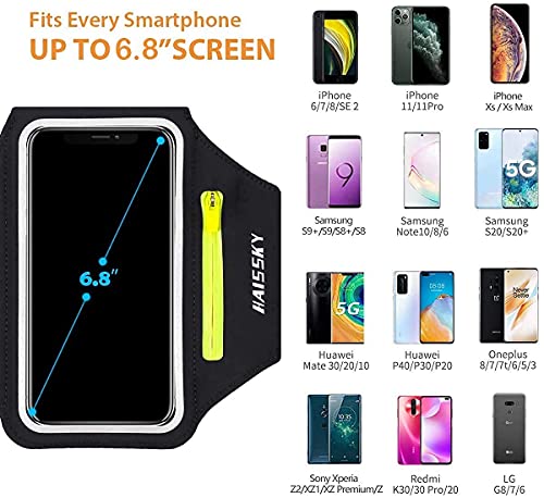 Running Armband with Airpods Zipper Pocket Cell Phone Armband Holder Sweatproof Sports Gym Armband Case Fits iPhone 14/14 Pro Max/13/13 Pro/12 Pro Max/11 /11Pro/XR/XS Max with Touchscreen up to 6.9"