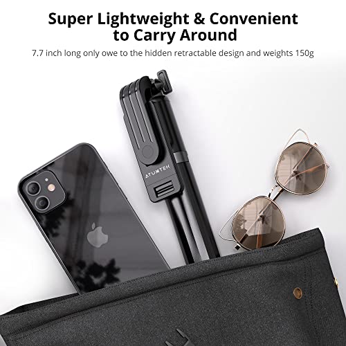 ATUMTEK 1m Selfie Stick Tripod, Extendable Bluetooth Selfie Stick with Wireless Remote for iPhone 13/13 Pro/13 mini/12/11/11 Pro/XS/XR/X/8/7 Plus, Samsung, Huawei, Google, LG, Sony Smartphones, Black