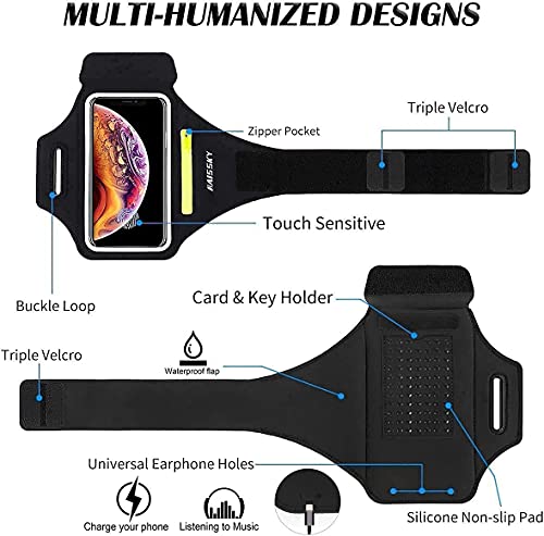 Running Armband with Airpods Zipper Pocket Cell Phone Armband Holder Sweatproof Sports Gym Armband Case Fits iPhone 14/14 Pro Max/13/13 Pro/12 Pro Max/11 /11Pro/XR/XS Max with Touchscreen up to 6.9"