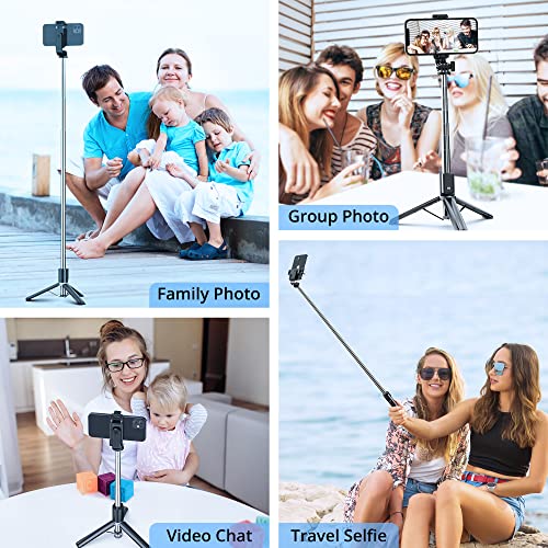 ATUMTEK 1m Selfie Stick Tripod, Extendable Bluetooth Selfie Stick with Wireless Remote for iPhone 13/13 Pro/13 mini/12/11/11 Pro/XS/XR/X/8/7 Plus, Samsung, Huawei, Google, LG, Sony Smartphones, Black