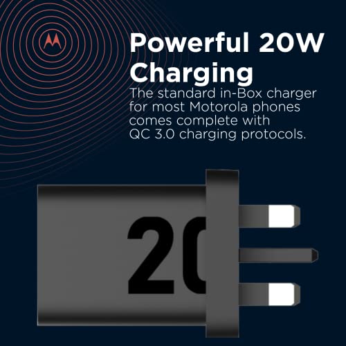 Motorola Original- TurboPower 20W QC 3.0 Mains Wall Charger/Power Adapter with SKN6473A 1m USB-A to USB-C cable in original packaging.