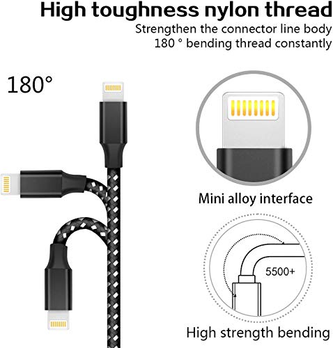 iPhone Charger Cable Lightning Cable 3Pack 3FT/1M Nylon Braided Fast Charging & Sync iPhone Charger Wire Compatible with iPhone XS/XR/X/8/8 Plus/7/6/6 plus/5/5S, iPad Pro/Air/mini and More