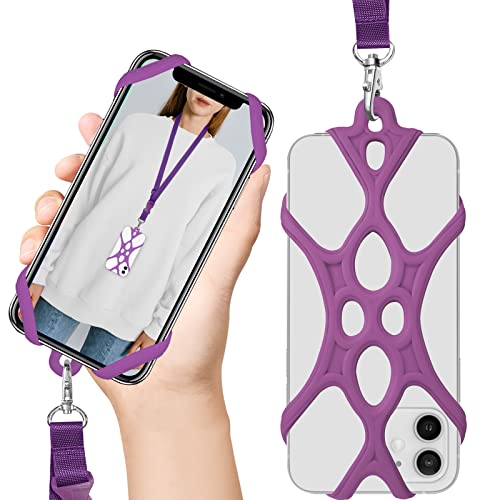 ROCONTRIP 2 in 1 Cell Phone Lanyard Strap Case Holder with Detachable Neckstrap Universal for Smartphone iPhone 8,7 6S iPhone 6S Plus, Google Pixel LG HTC Huawei P10 4.7-6.5 inch (Lotus Purple)