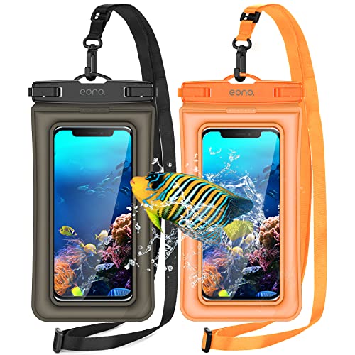 Amazon Brand - Eono Waterproof Phone Pouch, 2-Pack SafeDonut iPX8 Waterproof Phone Case for Swimming, Kayaking, Universal Dry Bag Underwater for iPhone 14 Plus Pro Max 13 12 11 X Samsung Google etc.