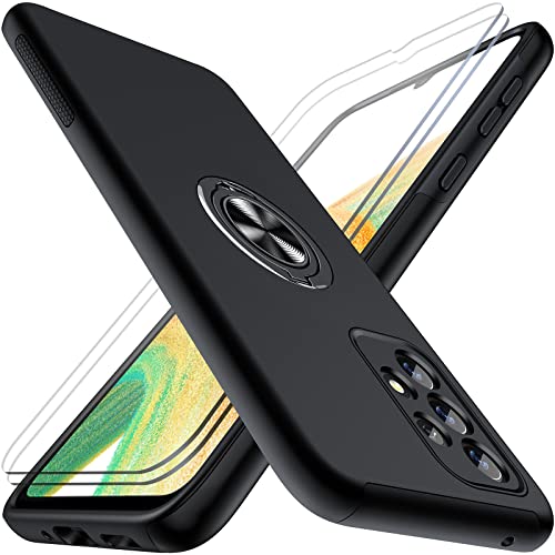 AOUIA Case for Samsung A33 5g with Screen Protector [2PCS], Case with 360° Ring Kickstand Mobile Phone Case Multi-layer Protective Shockproof Cover for Samsung A33 5g [TPU + PC],Black