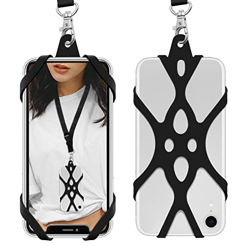 ROCONTRIP 2 in 1 Cell Phone Lanyard Strap Case Holder with Detachable Neckstrap Universal for Smartphone iPhone 8,7 6S iPhone 6S Plus, Google Pixel LG HTC Huawei P10 4.7-5.5 inch (Black)