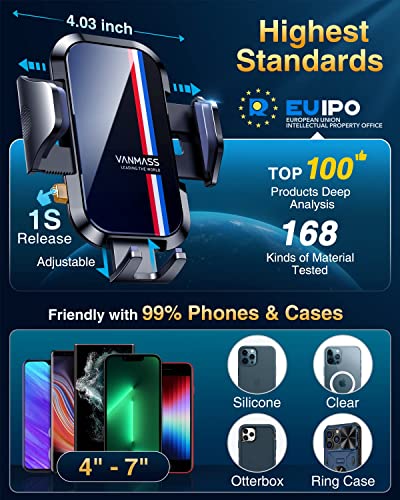 VANMASS Newest Upgraded【Rock Solid】Car Phone Holder Air Vent Mount,【fit 99% Car】360°Rotatable Mobile Phone Cradle Stand with Adjustable Clip Accessories Universal for iPhone 14 13 12 Pro Max Samsung