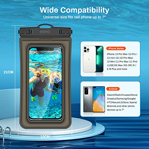 Amazon Brand - Eono Waterproof Phone Pouch, 2-Pack SafeDonut iPX8 Waterproof Phone Case for Swimming, Kayaking, Universal Dry Bag Underwater for iPhone 14 Plus Pro Max 13 12 11 X Samsung Google etc.