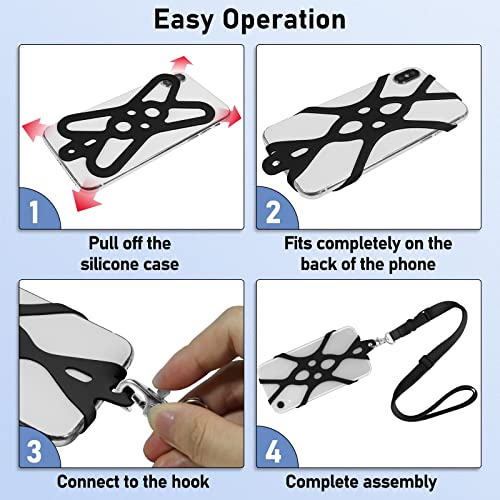 ROCONTRIP 2 in 1 Cell Phone Lanyard Strap Case Holder with Detachable Neckstrap Universal for Smartphone iPhone 8,7 6S iPhone 6S Plus, Google Pixel LG HTC Huawei P10 4.7-5.5 inch (Black)