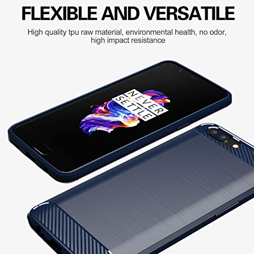 Compatible with OnePlus 5 Case and Tempered Glass Screen Protector with Shockproof Slim Soft TPU Silicone Phone Cover for OnePlus5 A5000 One Plus5 1 Plus 1plus Five One+ + 1+5 1+ 5 Women Men Blue