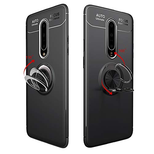 Phone Case for Oneplus 7 Pro with Tempered Glass Screen Protector Cover and Magnetic Stand Ring Holder Accessories Shockproof Silicone Oneplus7Pro One Plus Plus7pro 1 1Plus OnePlus7 7Pro + 1+7 black