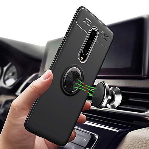 Phone Case for Oneplus 7 Pro with Tempered Glass Screen Protector Cover and Magnetic Stand Ring Holder Accessories Shockproof Silicone Oneplus7Pro One Plus Plus7pro 1 1Plus OnePlus7 7Pro + 1+7 black