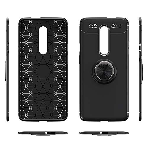 Phone Case for Oneplus 7 Pro with Tempered Glass Screen Protector Cover and Magnetic Stand Ring Holder Accessories Shockproof Silicone Oneplus7Pro One Plus Plus7pro 1 1Plus OnePlus7 7Pro + 1+7 black