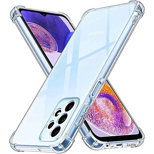 Hually Case for Samsung Galaxy A23, Transparent Bumper Cover with Shock-Absorption and Air-Cushion Corners, TPU Silicone 360 Drop Protection Cell Phone Case for Samsung Galaxy A23 5G/4G(Clear)