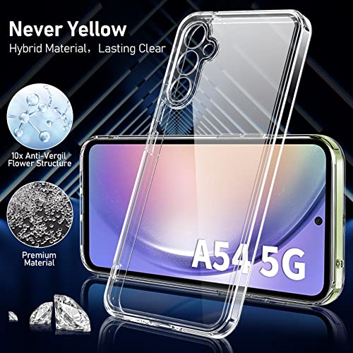 Qasyfanc Camera Cover for Samsung a54 Case with 2 Pack Tempered Glass Screen Protector, Non-Yellowing Shockproof Phone Bumper Cover, Hard PC Anti-Scratch Samsung Galaxy a54 5g Phone Case- Clear