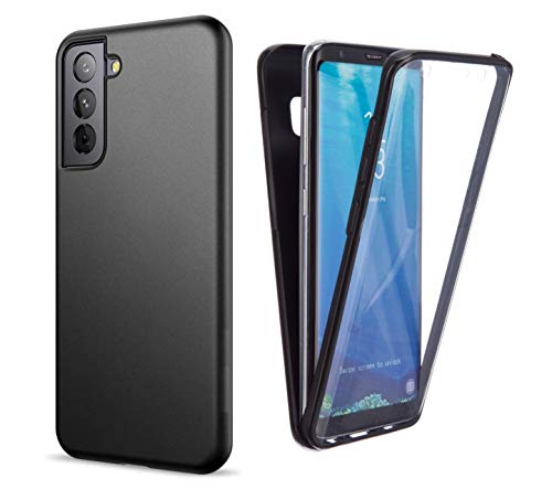 NWNK13 For Samsung Galaxy S21 5G Case Crystal Clear Slim Fit Front & Back 360° Case Built-in Screen Protector Full Body Silicone Gel Mobile Phone Cover for Samsung S21 5G (Clear) (Black)