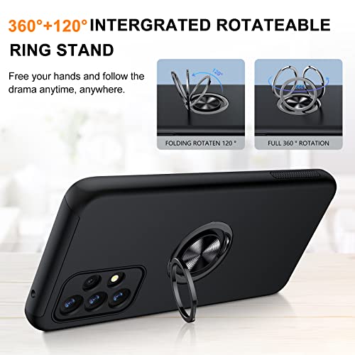 AOUIA Case for Samsung A33 5g with Screen Protector [2PCS], Case with 360° Ring Kickstand Mobile Phone Case Multi-layer Protective Shockproof Cover for Samsung A33 5g [TPU + PC],Black