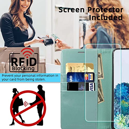 MONASAY Galaxy A54 5G Wallet Case, [Included Glass Screen Protector][RFID Blocking] Flip Folio Leather Cell Phone Cover with Credit Card Holder for Samsung Galaxy A54 5G, Mint