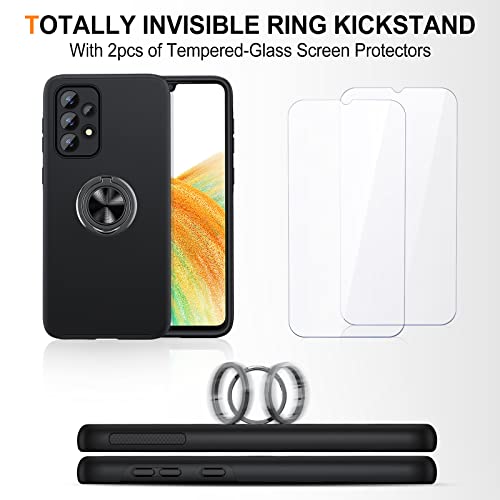 AOUIA Case for Samsung A33 5g with Screen Protector [2PCS], Case with 360° Ring Kickstand Mobile Phone Case Multi-layer Protective Shockproof Cover for Samsung A33 5g [TPU + PC],Black