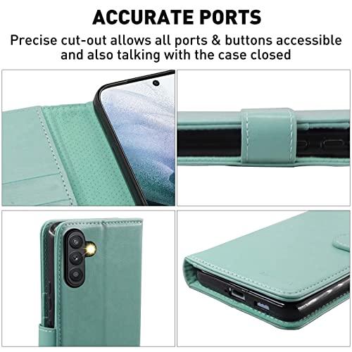 MONASAY Galaxy A54 5G Wallet Case, [Included Glass Screen Protector][RFID Blocking] Flip Folio Leather Cell Phone Cover with Credit Card Holder for Samsung Galaxy A54 5G, Mint