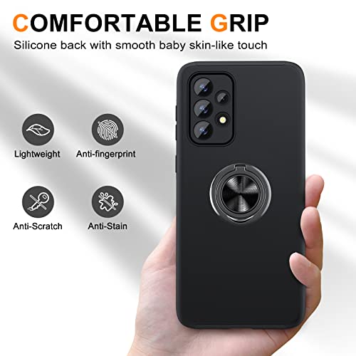 AOUIA Case for Samsung A33 5g with Screen Protector [2PCS], Case with 360° Ring Kickstand Mobile Phone Case Multi-layer Protective Shockproof Cover for Samsung A33 5g [TPU + PC],Black