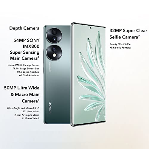 HONOR 70 Smartphone, Mobile Phone 5G, SIM Free Unlocked, 8+256GB, 54 MP Triple Rear Camera, 120Hz 6.67 Inch OLED Curved Screen, Android 12, 4800mAh Emerald Green