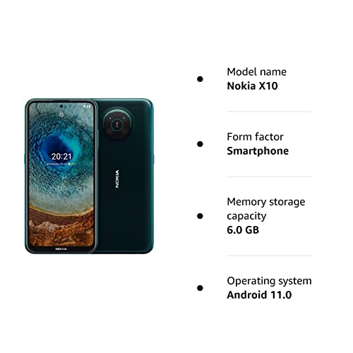 Nokia X10 6.67 Inch Android UK SIM Free Smartphone with 5G Connectivity - 6 GB RAM and 64 GB Storage (Dual SIM) - Forest Green (Renewed)